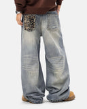 Leopard Detail Distressed Baggy Jeans | Inflation Streetwear