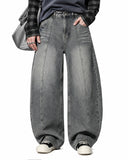 curved seam barrel denim jeansINFLATION