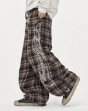 Rhinestone Script Plaid Barrel Pants | Inflation Streetwear