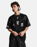 breathable mesh jersey with gothic letter embroidery
