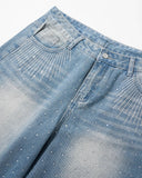 Blue Rhinestone Baggy Jeans Shorts | Inflation Streetwear INFLATION