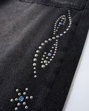 Whiskered Rhinestone Baggy Denim Jeans | Inflation Streetwear INFLATION