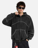 Contrast Stitch Boxy Zip Up Hoodie | Inflation Streetwear