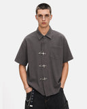 waffle shirt with metal clasp detail