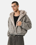 cropped leopard bomber jacket with faux fur collar