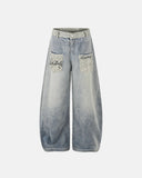 leopard patch barrel jeans front view