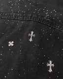 Starry Cross Rhinestone Washed Denim Shirt | Inflation Streetwear INFLATION