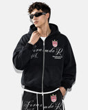 Washed Stripe Graphic Zip Up Hoodie | Inflation Streetwear