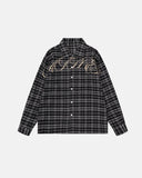 Script Embroidered Plaid Long-Sleeve Shirt | Inflation Streetwear