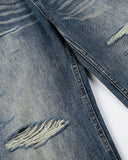 ripped wide-leg denim jeans with faded wash