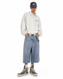 Grid Textured Wide Denim Jorts | Inflation Streetwear INFLATION
