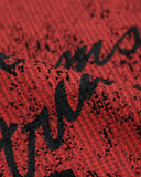 distressed red cross graphic close up on black t shirt