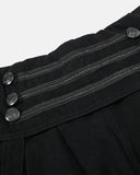 metal button waist detail on black cargo shorts