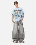 model front view in vintage graphic oversized t shirt