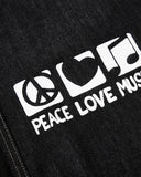 peace graphic detail on black barrel jeans