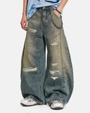 curved leg distressed jeans front view