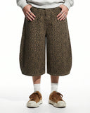 baggy leopard pattern curved-leg shorts