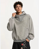 Washed Quarter-Button Boxy Hoodie | Inflation Streetwear