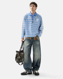Cross Graphic Striped Polo Shirt | Inflation Streetwear