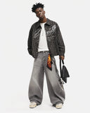Script Graphic Plaid Long-Sleeve Shirt | Inflation Streetwear