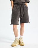 Front view of 420g heavyweight washed sweat shorts in vintage grey.