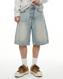 five-length denim shorts with metal buckle