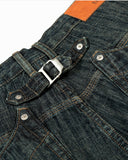 raw washed barrel jeans with woven texture fabric