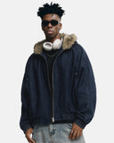 Faux Fur Hooded Padded Denim Jacket | Infltion Streetwear