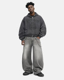 Gothic Rhinestone Washed Zip Up Hoodie | Inflation Streetwear