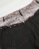 Studded Faux Fur Waistband Baggy Jeans | Inflation Streetwear