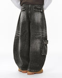Distressed Washed Cargo Barrel Jeans | Streetwear INFLATION