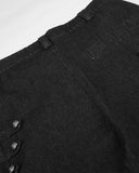 detail view of triple metal button closure on denim jeans
