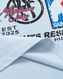 detail view of vintage multi graphic print on cotton t shirt