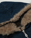 Faux Fur Hooded Padded Denim Jacket | INFLATION Streetwear INFLATION