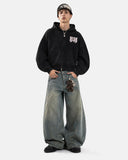Gothic Letter Washed Zip Up Hoodie | Inflation Streetwear