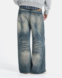 Whiskered Distressed Baggy Jeans | Inflation Streetwear