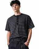 Striped Henley Relaxed Short Sleeve Tee | Inflation Streetwear INFLATION