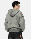 Dirty Washed Studded Boxy Zip Up Hoodie | Inflation Streetwear