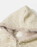 Striped Faux Fur Hooded Bomber Jacket | Inflation Streetwear