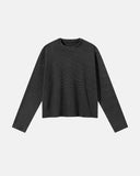black waffle boxy long sleeve t shirt front view
