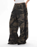 Button fly camo pants with relaxed wide-leg fit