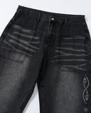 Whiskered Rhinestone Baggy Denim Jeans | Inflation Streetwear INFLATION