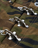 camo shorts with metal hardware detail