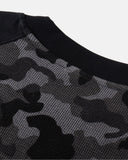 camo waffle fabric and collar detail close up