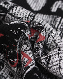 red accent collage graphic detail on black t shirt