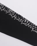 white script artwork detail on black long sleeve