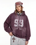 model front view wearing washed 99 oversized hoodie