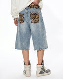 vintage wash leopard denim jorts