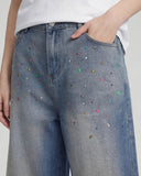 Rhinestone Washed Denim Baggy Jorts | Inflation Streetwear INFLATION