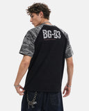 camo raglan sleeve detail on boxy graphic t shirt